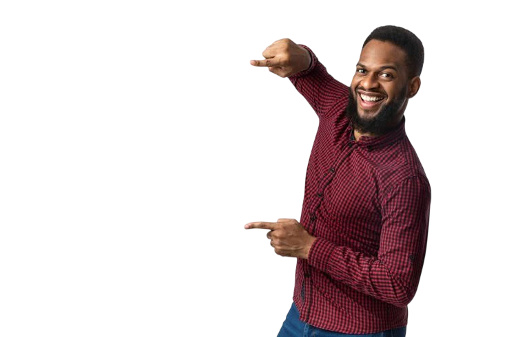 Smiling man pointing at the Flexit difference