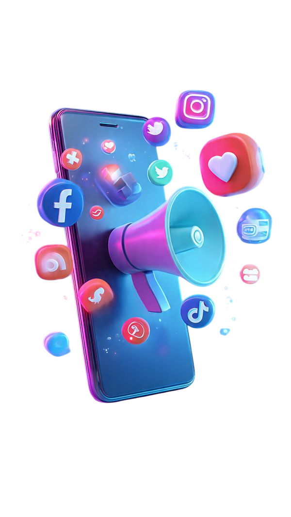 Phone with a megaphone and social media icons